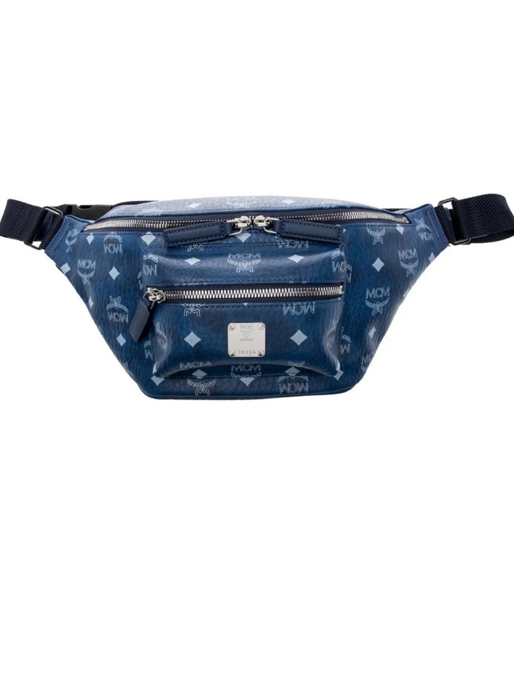 MCM Blue Visetos Monogram Coated Canvas Belt Bag